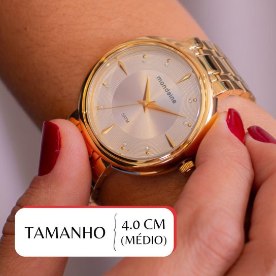 Relógio de Pulso Feminino Mondaine Cristais Prova D'Água 76758LPMVDE1K4 + Colar e Brincos