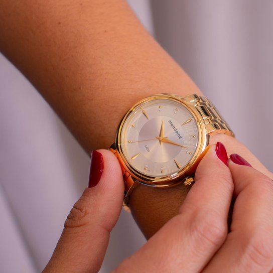 Relógio de Pulso Feminino Mondaine Cristais Prova D'Água 76758LPMVDE1K4 + Colar e Brincos