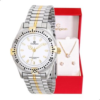 Relógio Feminino Champion Analógico Bicolor CH38002A Kit Colar e Brincos
