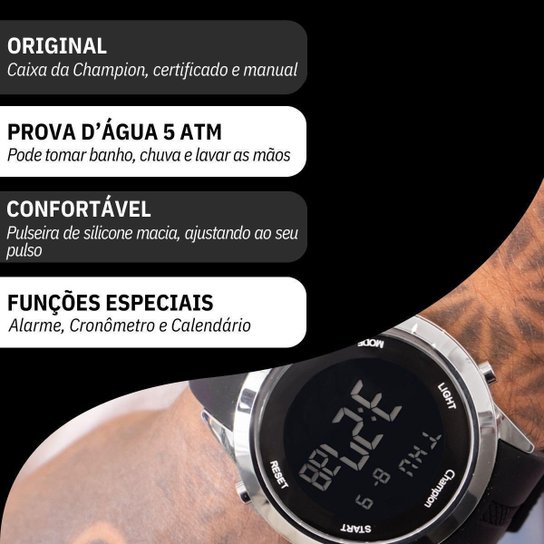 Relógio Masculino Champion Digital Prata Silicone CH40259T