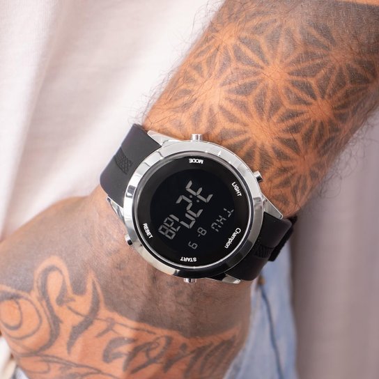 Relógio Masculino Champion Digital Prata Silicone CH40259T