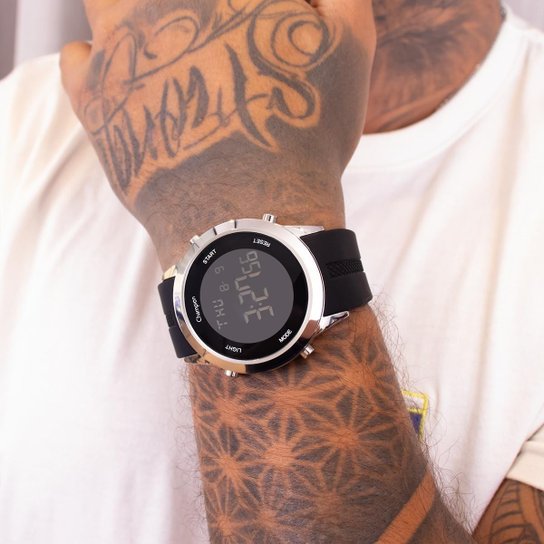 Relógio Masculino Champion Digital Prata Silicone CH40259T