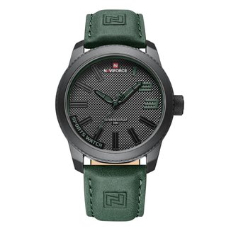 Relógio Masculino Naviforce Preto E Verde Pulseira Em Couro