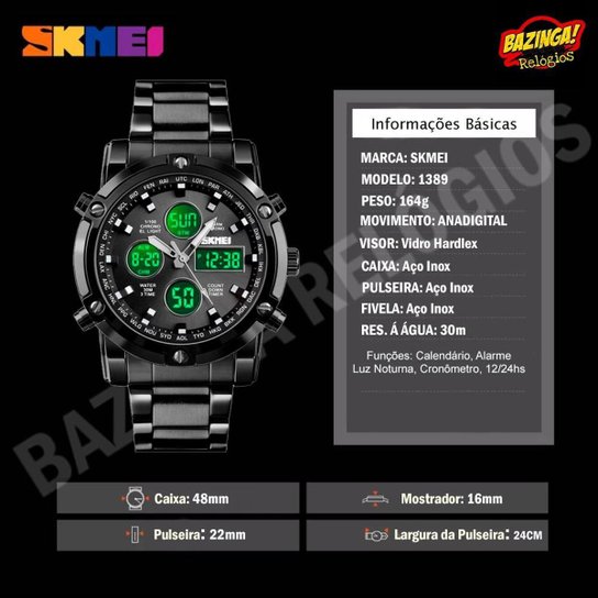 Relógio Masculino Skmei 1389 Á Prova D'água Digital Esporte Luxo