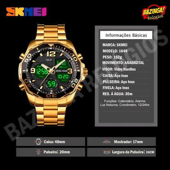 Relógio Masculino Skmei 1649 Anadigital Esporte Casual Luxo