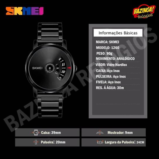 Relógio Skmei 1260 Á Prova D'água 30m Casual Luxo Aço