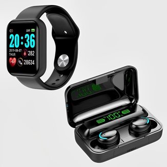 Relógio Smartwatch Inteligente D20 + Fone De Ouvido Sem Fio Bluetooth 5.0 In Ear Graves Profundos