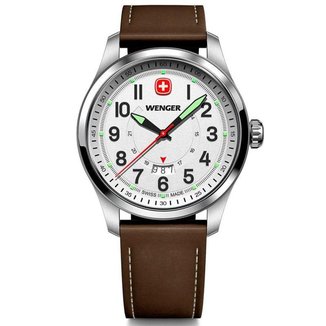 Relógio Suíço Wenger Terragraph Mostrador Branco Pulseira Couro Marrom 01.0541.120