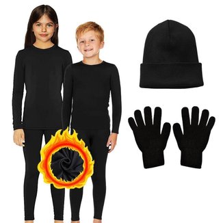 Roupa Termica Infantil Kit Blusa e Calça Frio Segunda Pele Forrado + Gorro Touca + Luva