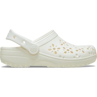 Sandália crocs classic floral cut out clog t chalk