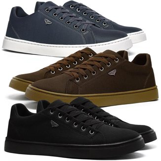 Sapatenis Kit Com 3 Pares Tenis Casual Trabalho Polo Blu Masculino