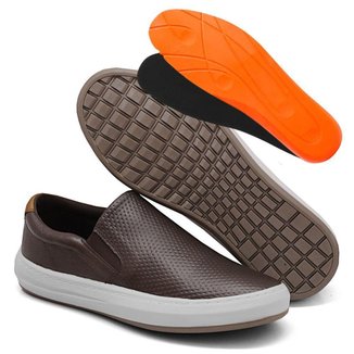 Sapatênis Masculino Slip On Tênis Casual Em Couro Legitimo Confortável Sola Costurada