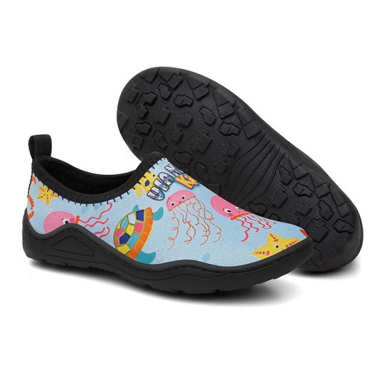 Sapatilha Nautica Infantil Neoprene Estampa Agua Viva Solado Antiderrapante Macia Segura Hibrida