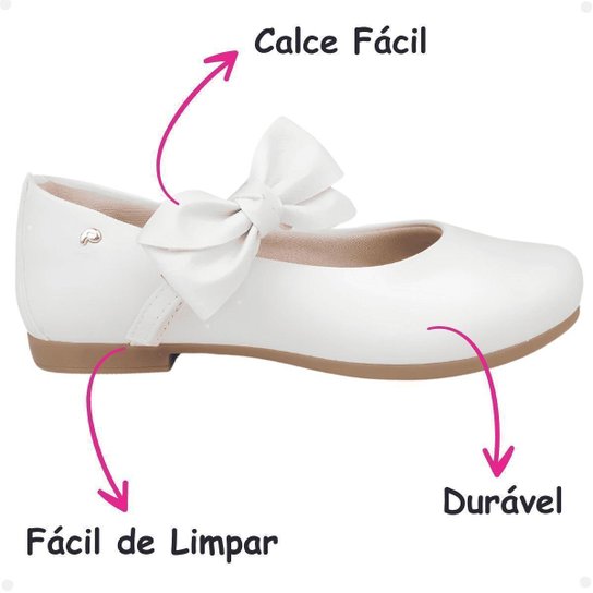 Sapato Infantil Pampili Festa Angel Com Laço Branco Fosco