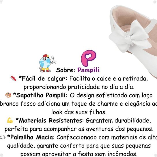 Sapato Infantil Pampili Festa Angel Com Laço Branco Fosco