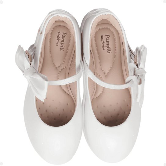 Sapato Infantil Pampili Festa Angel Com Laço Branco Fosco