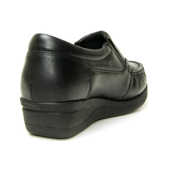 SAPATO PIERRÔ FEMININO ORTOPÉDICO ELÁSTICO COURO BOI PRETO