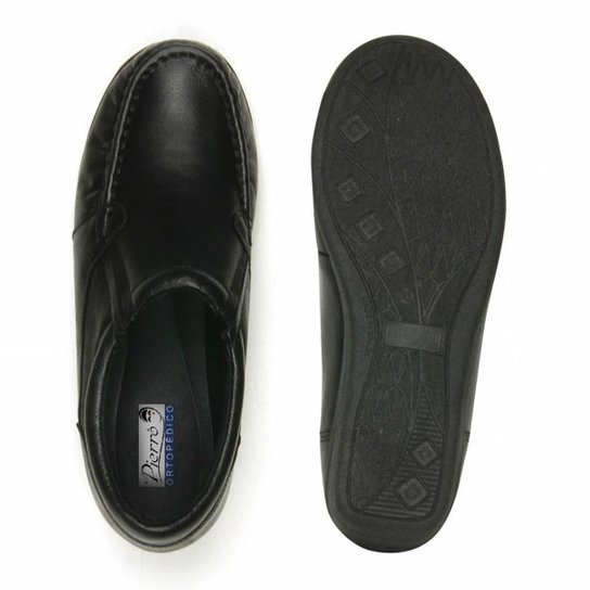 SAPATO PIERRÔ FEMININO ORTOPÉDICO ELÁSTICO COURO BOI PRETO