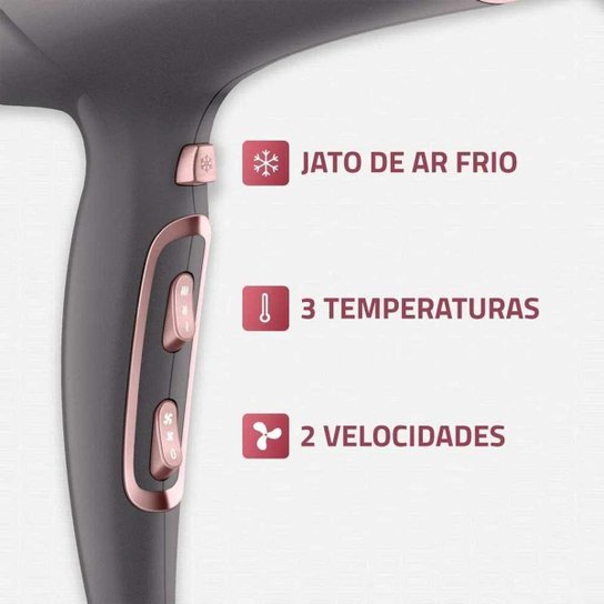 Secador de Cabelo Mondial Keratin Grafite e Rosé