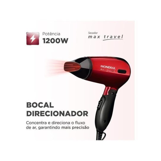 Secador de Cabelo Mondial Max Travel Vermelho