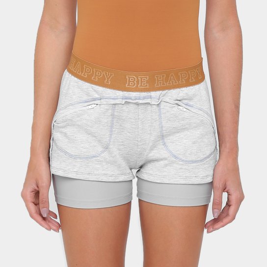 Short Alto Giro Sobreposto Moletom Feminino - Mescla