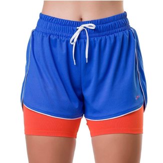 Short Elite Básico Running Feminino - Royal e Laranja Royal E Laranja M