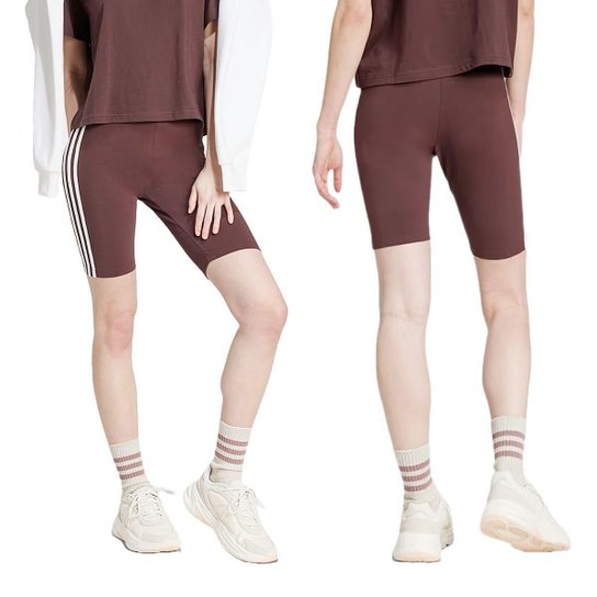 Shorts Adidas Biker 3 Stripes Feminino Marrom