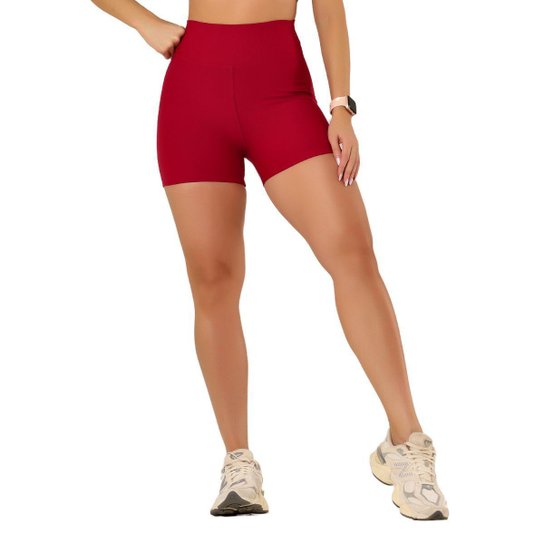 Shorts Biker Curto Feminino Poliamida Alta Compressão Cós Largo Duplo UV50+