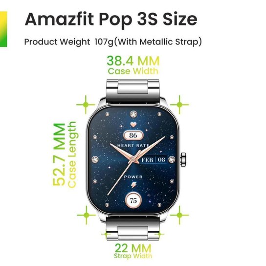 Smartwatch Amazfi Pop 3S Redes Sociais Saúde e Esportes Preto