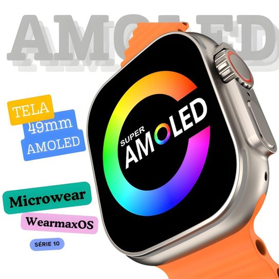 Smartwatch W69+ Plus Série 10 Ultra 49mm Nfc Super Amoled 2gb 2 Pulseiras Lançamento Gps Induçao