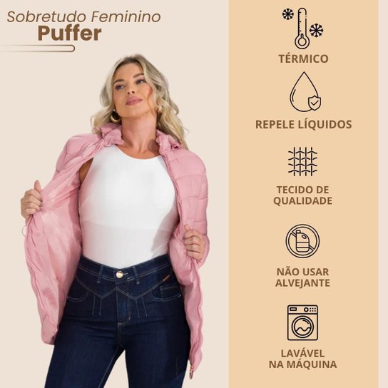 Sobretudo Casaco Puffer Nylon Bobojaco Feminino Plus Com Capuz