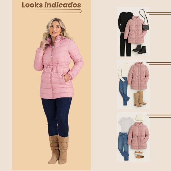 Sobretudo Casaco Puffer Nylon Bobojaco Feminino Plus Com Capuz