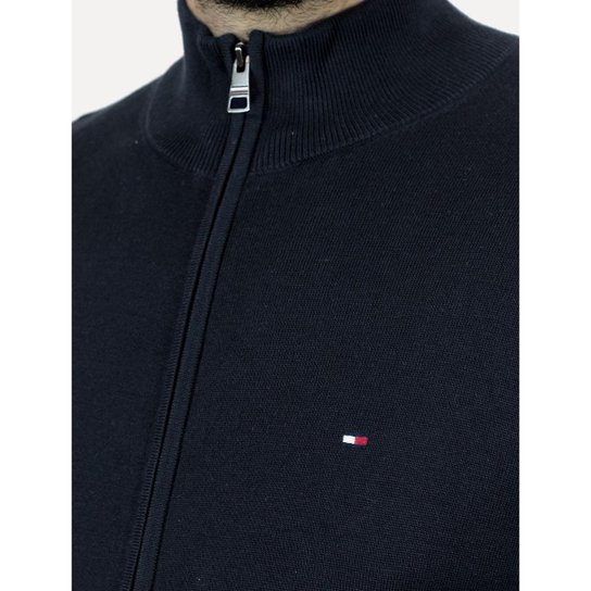 Suéter Tommy Hilfiger Masculino Essential Cotton Zip Through Azul Marinho