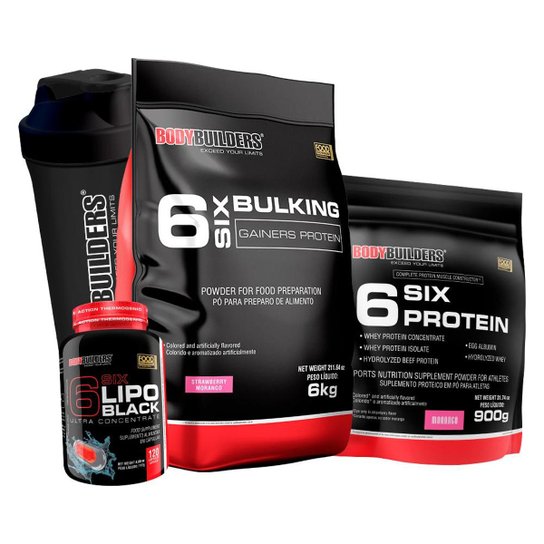 SUPER KIT 6 Six Bulking 6kg + 6 Six Whey Protein 900g + 6 Six Lipo Black 120 caps + Coq - BB