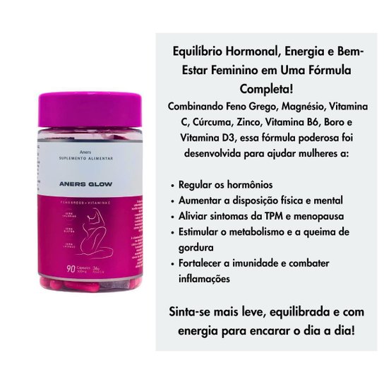 Suplemento Aners Glow Feminino equilibrio hormonal intenso