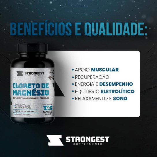 Suplemento Cloreto de Magnésio 60 Cápsulas Strongest