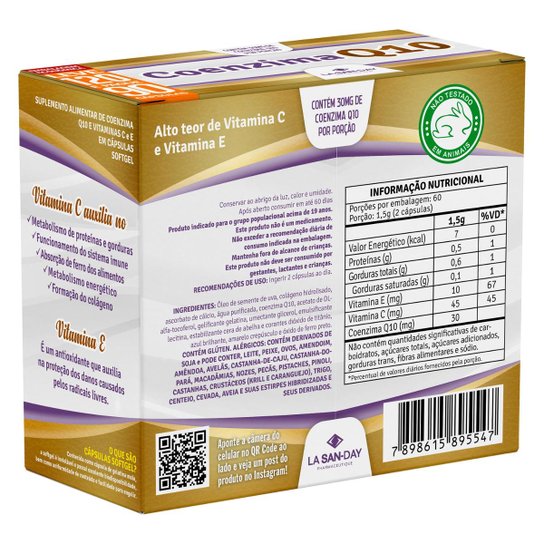 Suplemento Coenzima Q10 + Colágeno Hidrolisado - 120 Cápsulas - La San-Day