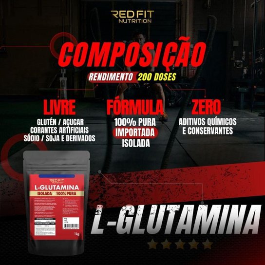 Suplemento em Pó Red Fit Nutrition L-Glutamina Pura Importada 1Kg