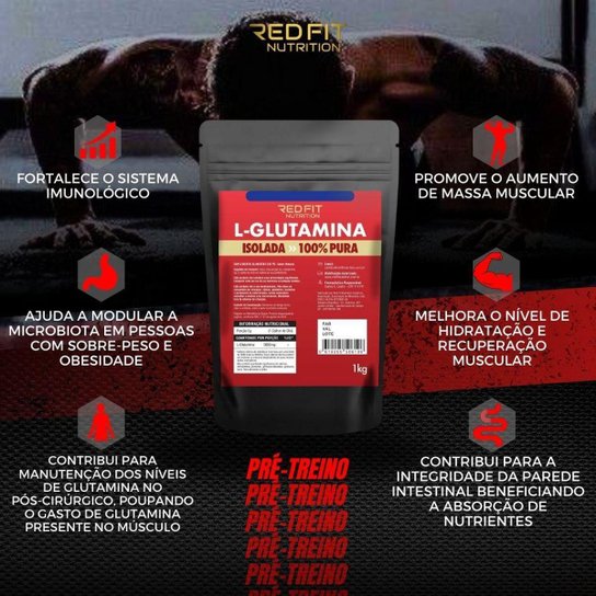 Suplemento em Pó Red Fit Nutrition L-Glutamina Pura Importada 1Kg