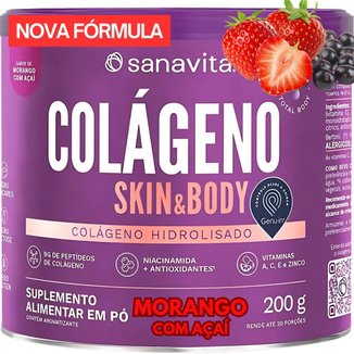 Suplemento para pele Colágeno em Pó Hidrolisado Skin Sanavita 200g Peptídeos Bioativos