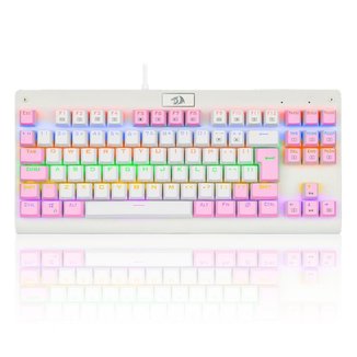 Teclado Mecânico Gamer Redragon Dark Avenger - Rainbow - Switch Blue - Branco e Rosa K568WP-R PTBLUE