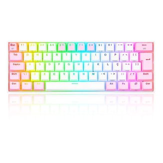 Teclado Mecânico Gamer Redragon Draconic RGB Switch Brown ABNT2 Branco Rosa K530WP-RGB-PRO PT-BROWN