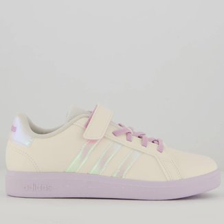 Tênis Adidas Grand Court 2.0 EL Infantil Off White e Roxo