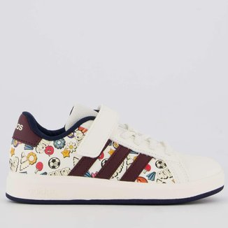 Tênis Adidas Grand Court 2.0 EL Printed Juvenil Bege e Marinho