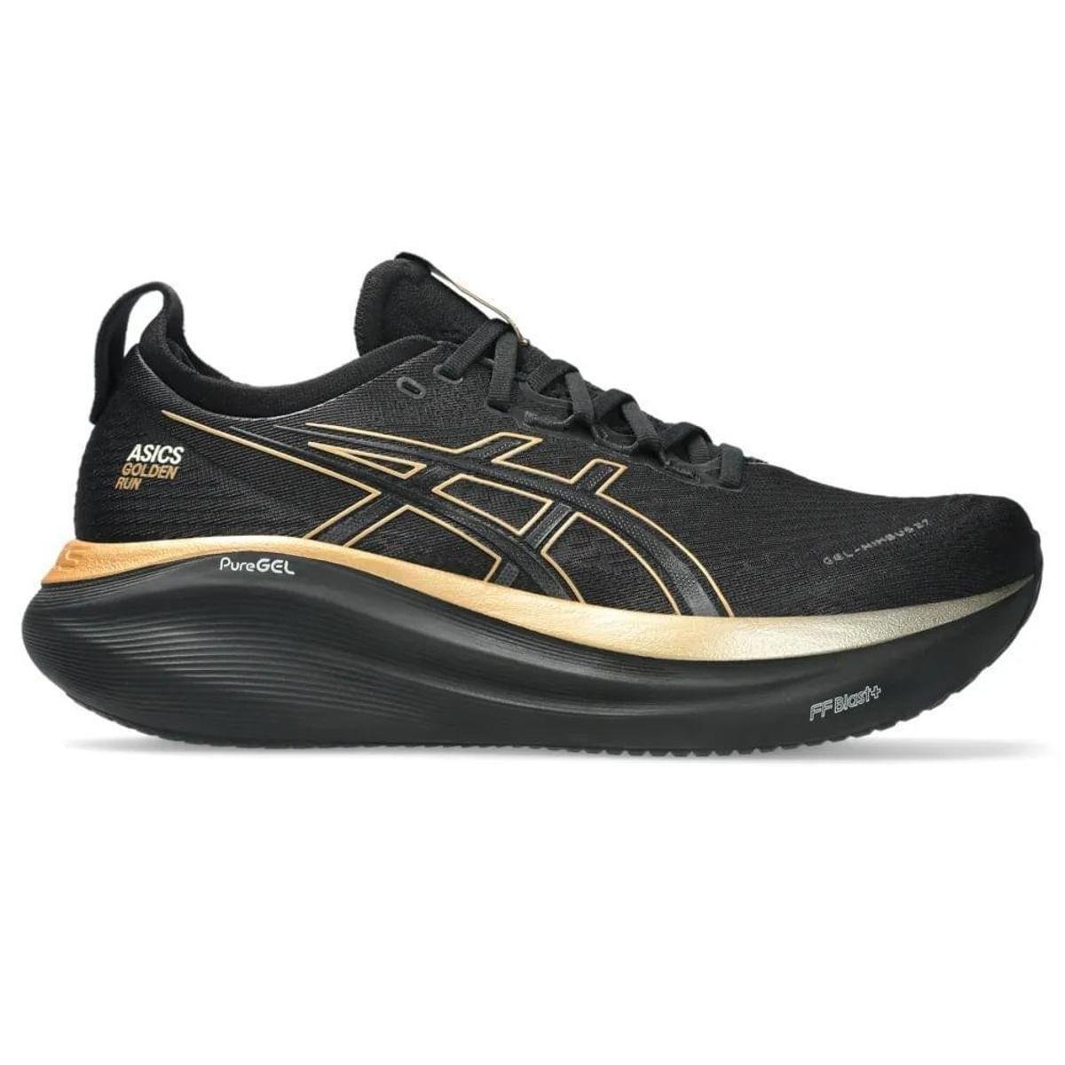 Tênis ASICS GEL-Nimbus 27 Golden Run - Masculino - Preto/Dourado
