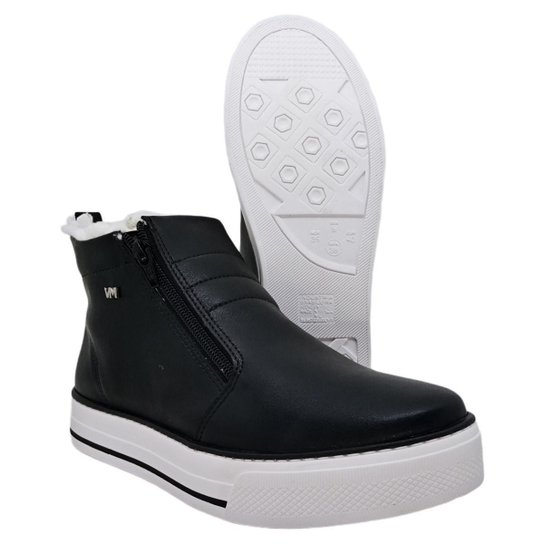 Tênis Botinha Feminino Via Marte Forrada Em Pelo Com Zíper Lateral 23 4709