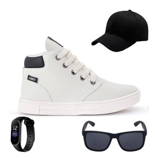 Tênis Botinha Infantil Masculino Casual Cano Alto Confortavel + Bone + Oculos + Relogio
