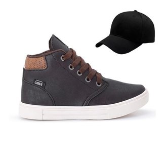 Tênis Botinha Infantil Masculino Casual Cano Alto Confortavel + Bone