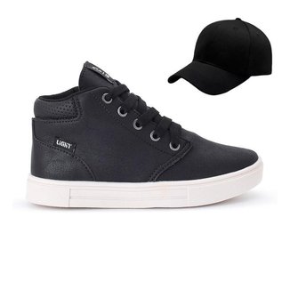 Tênis Botinha Infantil Masculino Casual Cano Alto Confortavel + Bone