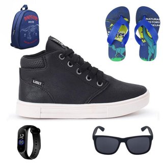 Tênis Botinha Infantil Masculino Casual Cano Alto Confortavel + Mochila + Chinelo + Oculos + Relogio